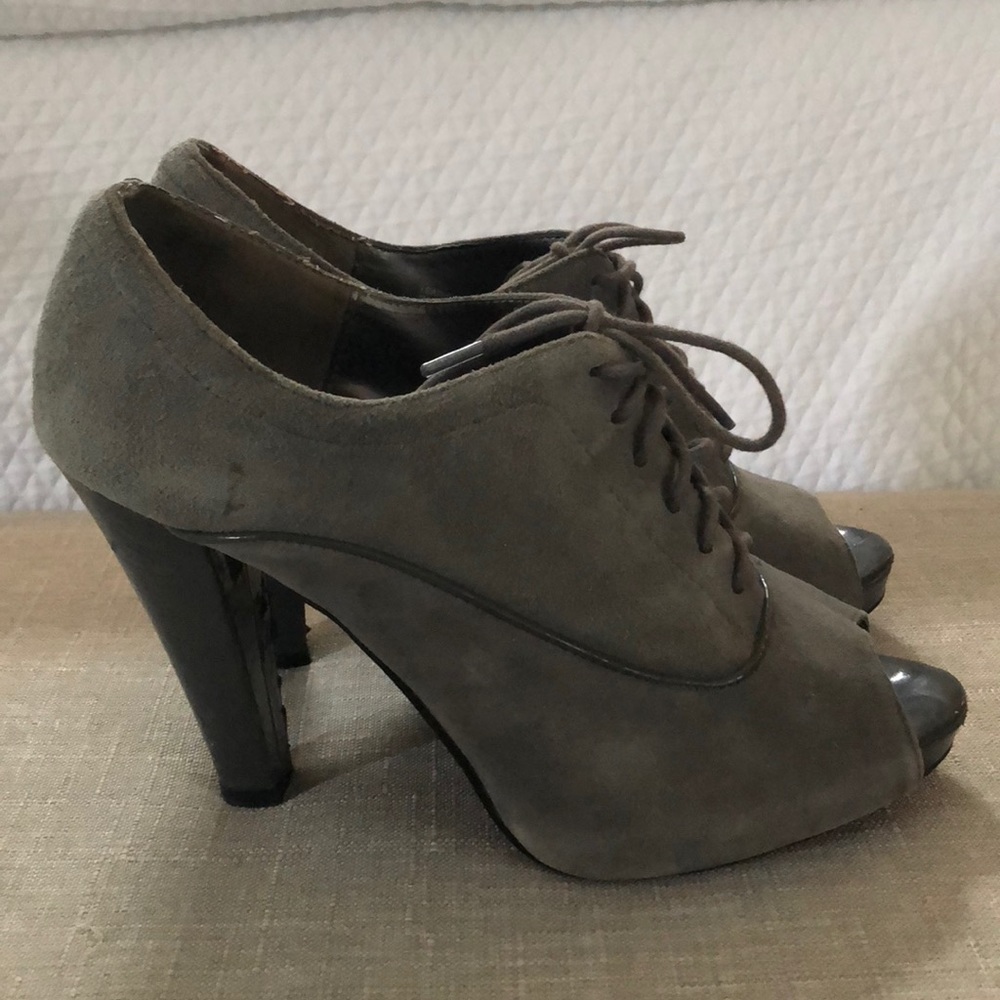 LOFT peep toe lace up grey booties